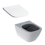 Wisząca miska WC Smyle Square lejowa, B35 cm, H33 cm, T49 cm, krótka, Rimfree Deska sedesowa WC wolnoopadająca Smyle Square mocowanie od góry, wolne opadanie, z wypinanymi zawiasami, zachodząca pokrywa biała